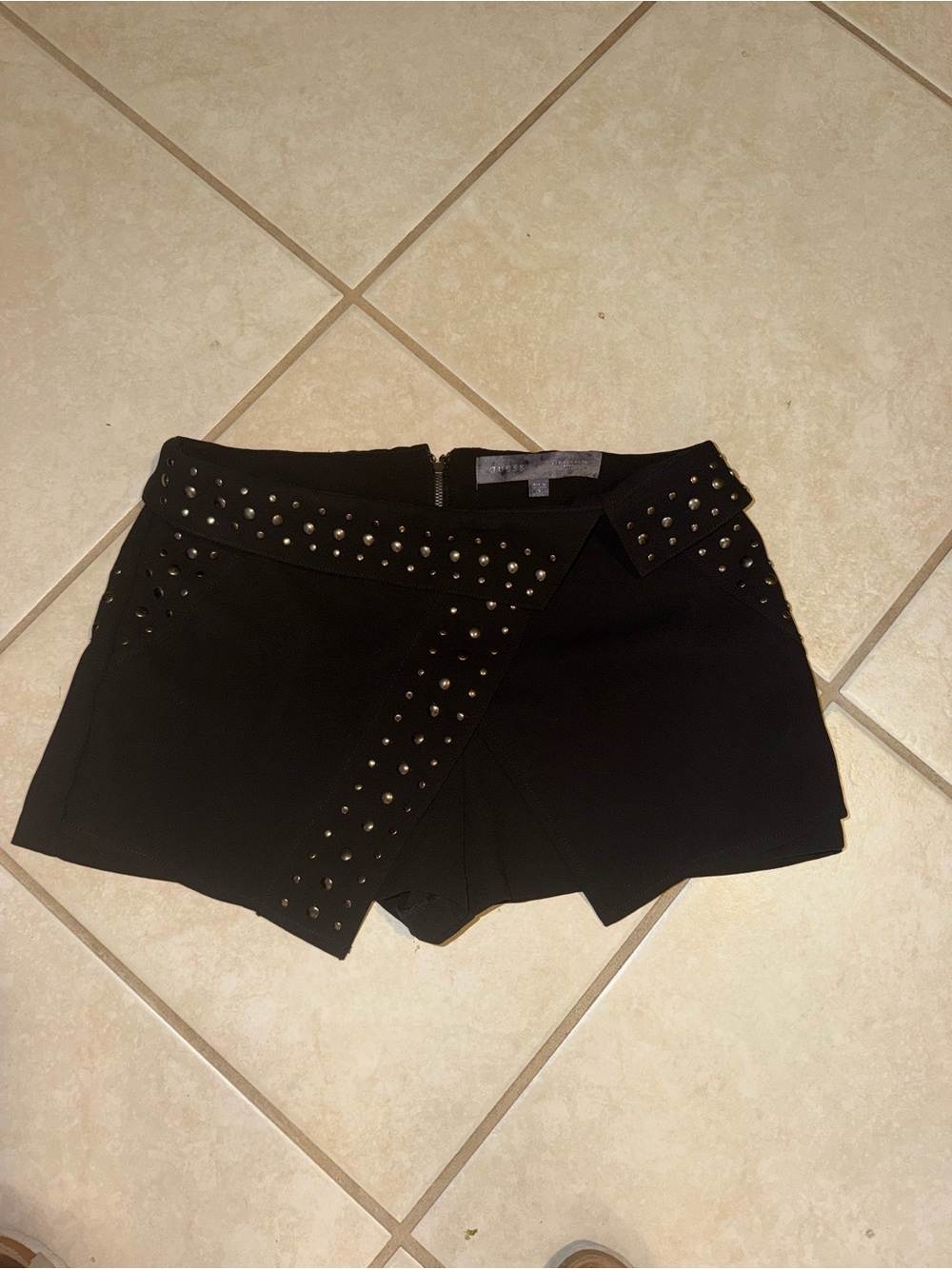 GUESS Black Studded Wrap-Front Skort Shorts